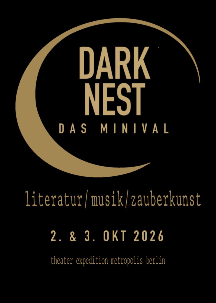 Flyer Darknest mit Veranstaltungsdaten in Gold auf Schwarzem Hintergrund